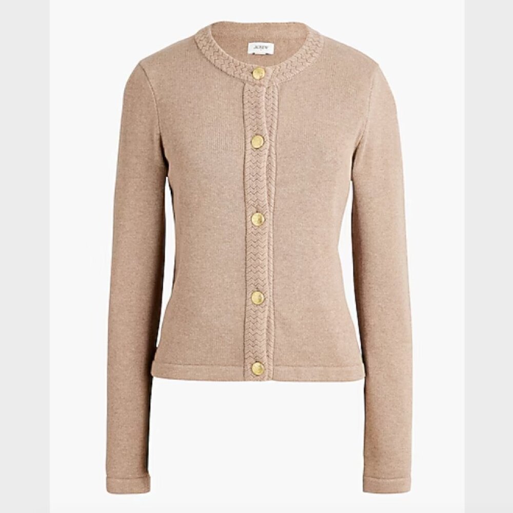 J. Crew Cream/Tan Cotton-Blend Cardigan Sweater Lady Jacket w/ Gold Buttons - L - Picture 3 of 12